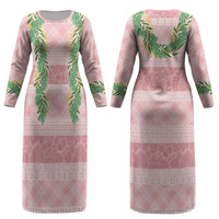 Hawai'i Paniolo Maile Twisted Lei Couples Matching Long Sleeve Bodycon Dress and Hawaiian Shirt Dusty Rose LT7 - Polynesian Pride