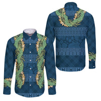 Hawai'i Paniolo Maile Twisted Lei Family Matching Puletasi and Hawaiian Shirt Cobalt Blue LT7 Dad's Shirt - Long Sleeve Cobalt Blue - Polynesian Pride