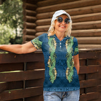 Hawai'i Paniolo Maile Twisted Lei Women Polo Shirt Cobalt Blue LT7 - Polynesian Pride