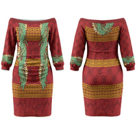 Hawai'i Paniolo Maile Twisted Lei Couples Matching Off The Shoulder Long Sleeve Dress and Long Sleeve Button Shirt Hilo Royal Red LT7 - Polynesian Pride