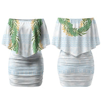 Hawai'i Paniolo Maile Twisted Lei Family Matching Off Shoulder Short Dress and Hawaiian Shirt Winter White LT7 Mom's Dress White - Polynesian Pride