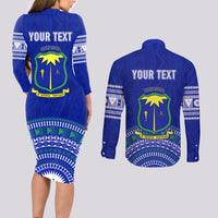 Personalised Fiji Natabua High School Couples Matching Long Sleeve Bodycon Dress and Long Sleeve Button Shirts Kaviti Tapa Mix Colors Proud NHS LT7 - Polynesian Pride