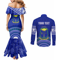 Personalised Fiji Natabua High School Couples Matching Mermaid Dress and Long Sleeve Button Shirts Kaviti Tapa Mix Colors Proud NHS LT7 - Polynesian Pride