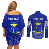 Personalised Fiji Natabua High School Couples Matching Off Shoulder Short Dress and Long Sleeve Button Shirts Kaviti Tapa Mix Colors Proud NHS LT7 - Polynesian Pride
