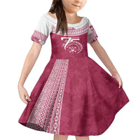 Personalised Fiji Adi Cakobau School Family Matching Mermaid Dress and Hawaiian Shirt ACS Old Girls Lotus Mix Masi LT7 Daughter's Dress Crimson - Polynesian Pride