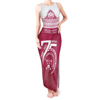 Personalised Fiji Adi Cakobau School Tank Maxi Dress ACS Old Girls Lotus Mix Masi LT7 Women Crimson - Polynesian Pride