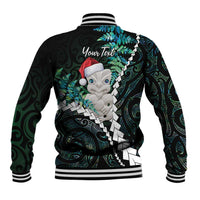 New Zealand Personalised Baseball Jacket Meri Kirihimete Kowhaiwhai Mix Paua Shell - Emerald LT7 - Polynesian Pride