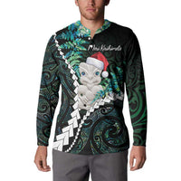 New Zealand Personalised Button Sweatshirt Meri Kirihimete Kowhaiwhai Mix Paua Shell - Emerald LT7 - Polynesian Pride