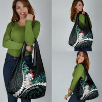 New Zealand Personalised Grocery Bag Meri Kirihimete Kowhaiwhai Mix Paua Shell - Emerald