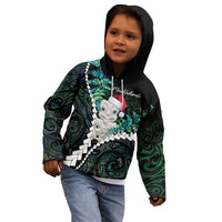 New Zealand Personalised Kid Hoodie Meri Kirihimete Kowhaiwhai Mix Paua Shell - Emerald
