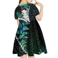 New Zealand Personalised Kid Short Sleeve Dress Meri Kirihimete Kowhaiwhai Mix Paua Shell - Emerald