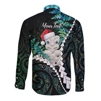 New Zealand Personalised Long Sleeve Button Shirt Meri Kirihimete Kowhaiwhai Mix Paua Shell - Emerald