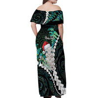 New Zealand Personalised Off Shoulder Maxi Dress Meri Kirihimete Kowhaiwhai Mix Paua Shell - Emerald