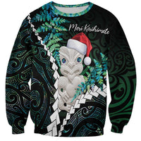 New Zealand Personalised Sweatshirt Meri Kirihimete Kowhaiwhai Mix Paua Shell - Emerald LT7 Unisex Green - Polynesian Pride