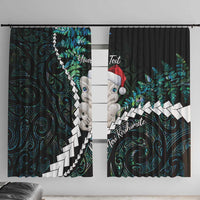 New Zealand Personalised Window Curtain Meri Kirihimete Kowhaiwhai Mix Paua Shell - Emerald LT7 With Hooks Green - Polynesian Pride