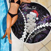 New Zealand Personalised Beach Blanket Meri Kirihimete Kowhaiwhai Mix Paua Shell - Amethys LT7 - Polynesian Pride
