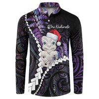 New Zealand Personalised Button Sweatshirt Meri Kirihimete Kowhaiwhai Mix Paua Shell - Amethys LT7 Purple - Polynesian Pride