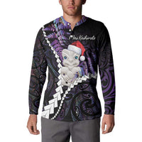 New Zealand Personalised Button Sweatshirt Meri Kirihimete Kowhaiwhai Mix Paua Shell - Amethys LT7 - Polynesian Pride