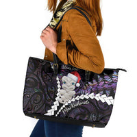 New Zealand Personalised Leather Tote Bag Meri Kirihimete Kowhaiwhai Mix Paua Shell - Amethys LT7 Purple - Polynesian Pride