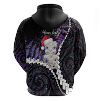 New Zealand Personalised Zip Hoodie Meri Kirihimete Kowhaiwhai Mix Paua Shell - Amethys