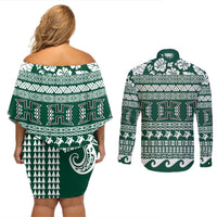 Hawaii Rainbow Warriors Christmas Couples Matching Off Shoulder Short Dress and Long Sleeve Button Shirt Kakau Motifs LT7 - Polynesian Pride
