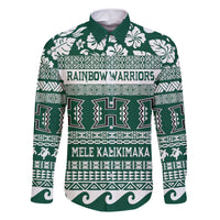 Hawaii Rainbow Warriors Christmas Family Matching Mermaid Dress and Hawaiian Shirt Kakau Motifs LT7 Dad's Shirt - Long Sleeve Green - Polynesian Pride