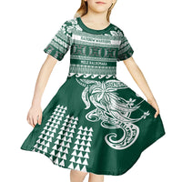Hawaii Rainbow Warriors Christmas Kid Short Sleeve Dress Kakau Motifs LT7 - Polynesian Pride