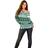 Hawaii Rainbow Warriors Christmas Off Shoulder Sweater Kakau Motifs LT7 - Polynesian Pride