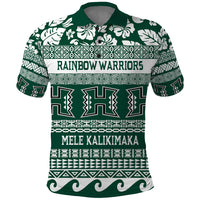 Hawaii Rainbow Warriors Christmas Polo Shirt Kakau Motifs LT7 Green - Polynesian Pride