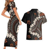 Bula Fiji Women's Day Couples Matching Short Sleeve Bodycon Dress and Hawaiian Shirt Classic Masi Tapa