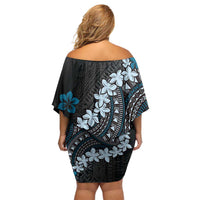 Bula Fiji Women's Day Family Matching Off Shoulder Short Dress and Hawaiian Shirt Indigo Masi Tapa