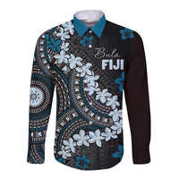 Bula Fiji Women's Day Long Sleeve Button Shirt Indigo Masi Tapa