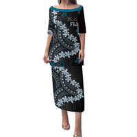 Bula Fiji Women's Day Puletasi Indigo Masi Tapa