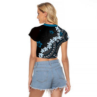 Bula Fiji Women's Day Raglan Cropped T Shirt Indigo Masi Tapa