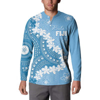 Bula Fiji Women's Day Button Sweatshirt Turquoise Masi Tapa