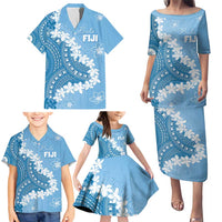 Bula Fiji Women's Day Family Matching Puletasi and Hawaiian Shirt Turquoise Masi Tapa