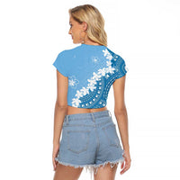 Bula Fiji Women's Day Raglan Cropped T Shirt Turquoise Masi Tapa