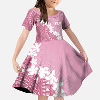 Bula Fiji Women's Day Kid Short Sleeve Dress Pink Masi Tapa