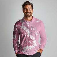 Bula Fiji Women's Day Long Sleeve Polo Shirt Pink Masi Tapa