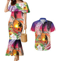 Polynesian Dreamy Turtle Couples Matching Mermaid Dress and Hawaiian Shirt Sunset Scenery LT7 Art - Polynesian Pride