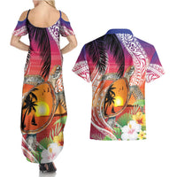 Polynesian Dreamy Turtle Couples Matching Summer Maxi Dress and Hawaiian Shirt Sunset Scenery LT7 - Polynesian Pride