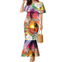 Polynesian Dreamy Turtle Family Matching Mermaid Dress and Hawaiian Shirt Sunset Scenery