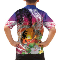 Polynesian Dreamy Turtle Family Matching Puletasi and Hawaiian Shirt Sunset Scenery