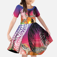 Polynesian Dreamy Turtle Family Matching Tank Maxi Dress and Hawaiian Shirt Sunset Scenery