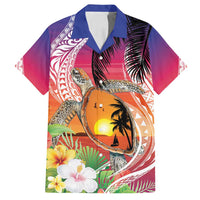 Polynesian Dreamy Turtle Family Matching Tank Maxi Dress and Hawaiian Shirt Sunset Scenery