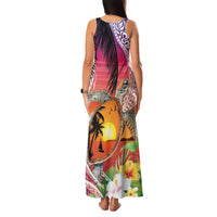 Polynesian Dreamy Turtle Family Matching Tank Maxi Dress and Hawaiian Shirt Sunset Scenery