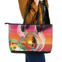 Polynesian Dreamy Turtle Leather Tote Bag Sunset Scenery LT7 - Polynesian Pride