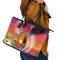 Polynesian Dreamy Turtle Leather Tote Bag Sunset Scenery LT7 - Polynesian Pride