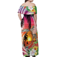 Polynesian Dreamy Turtle Off Shoulder Maxi Dress Sunset Scenery