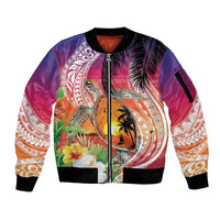 Polynesian Dreamy Turtle Sleeve Zip Bomber Jacket Sunset Scenery